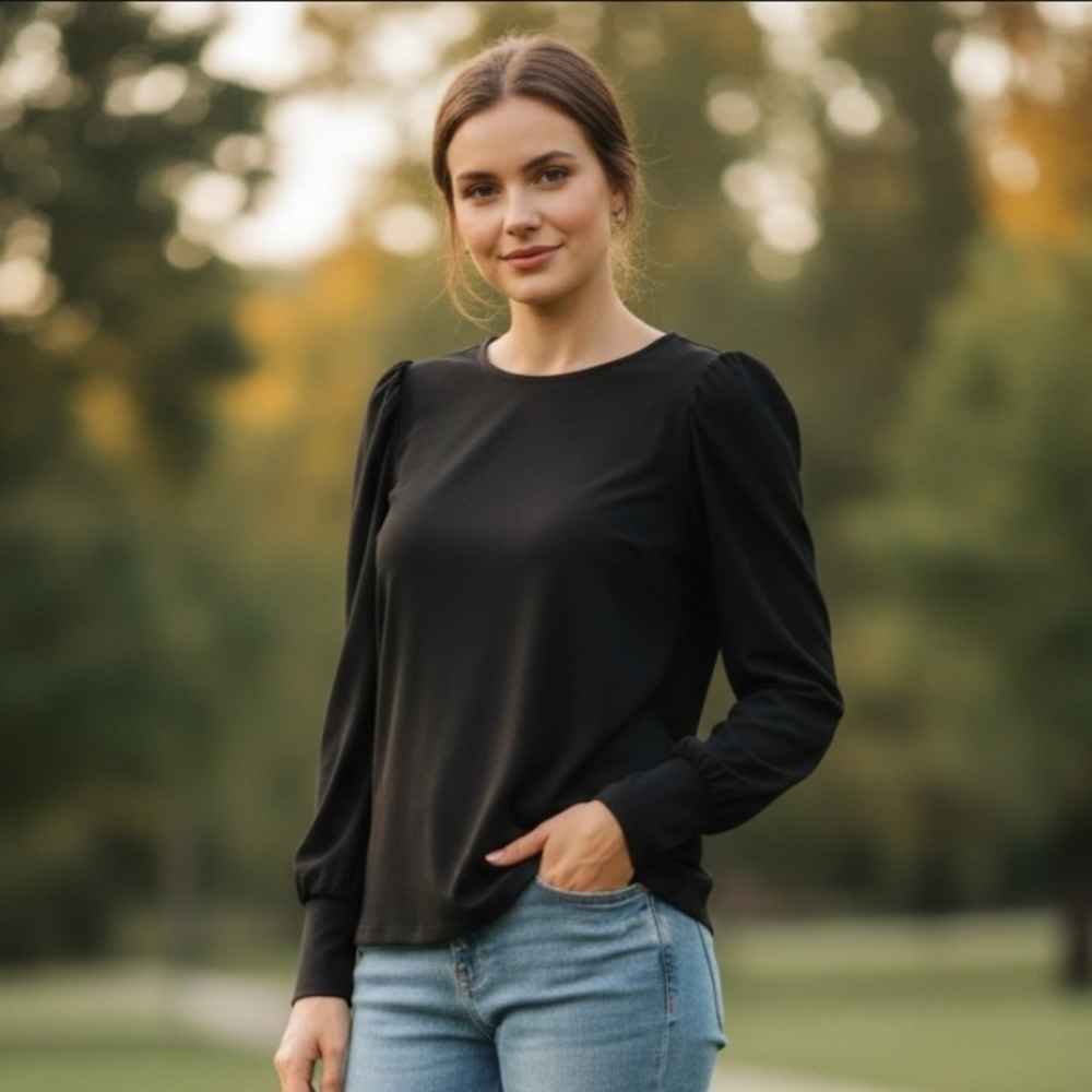 Philosophy Black Long Sleeve Ribbed Knit Top NWT Large
